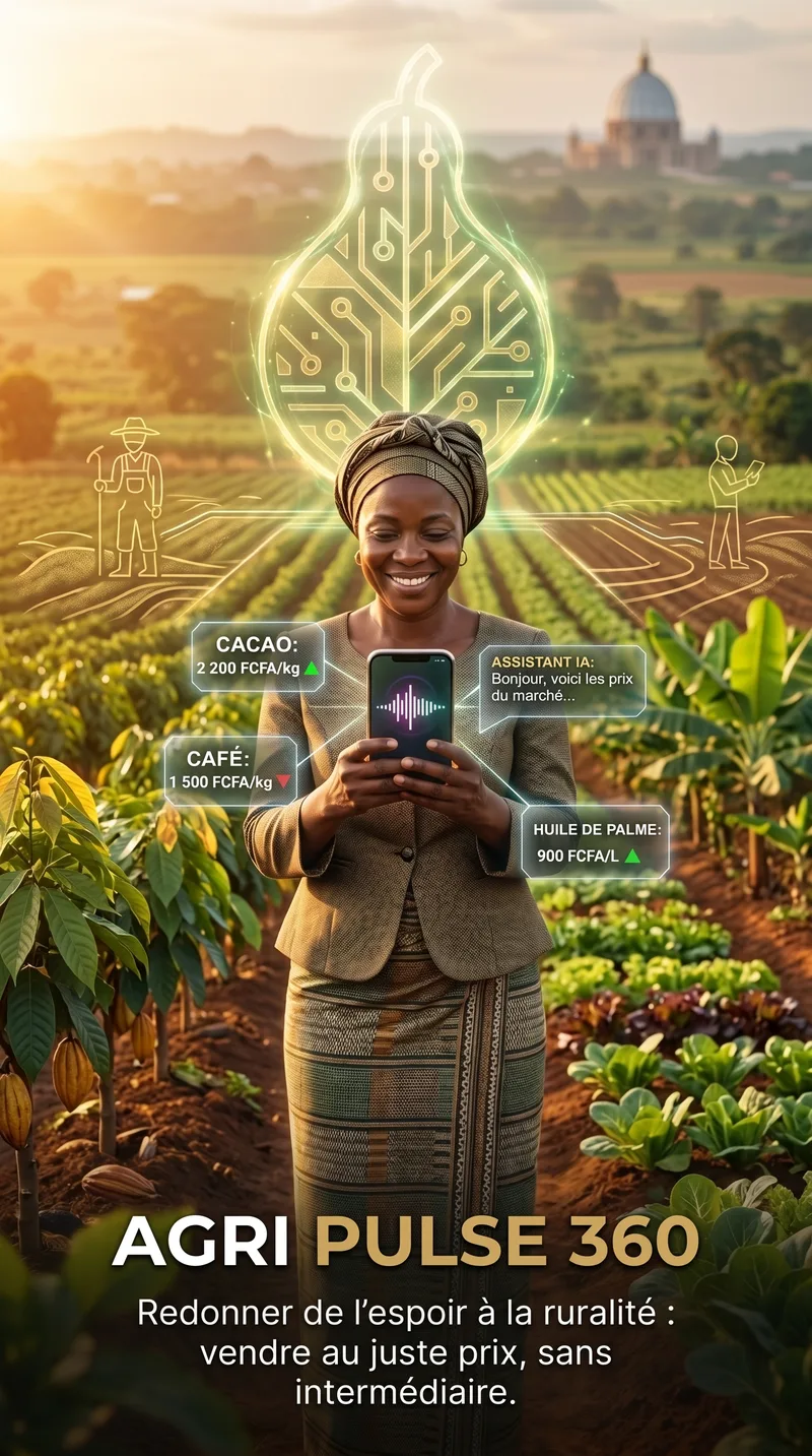 Une agricultrice ivoirienne consulte les prix du marché sur AgriPulse 360 dans son champ