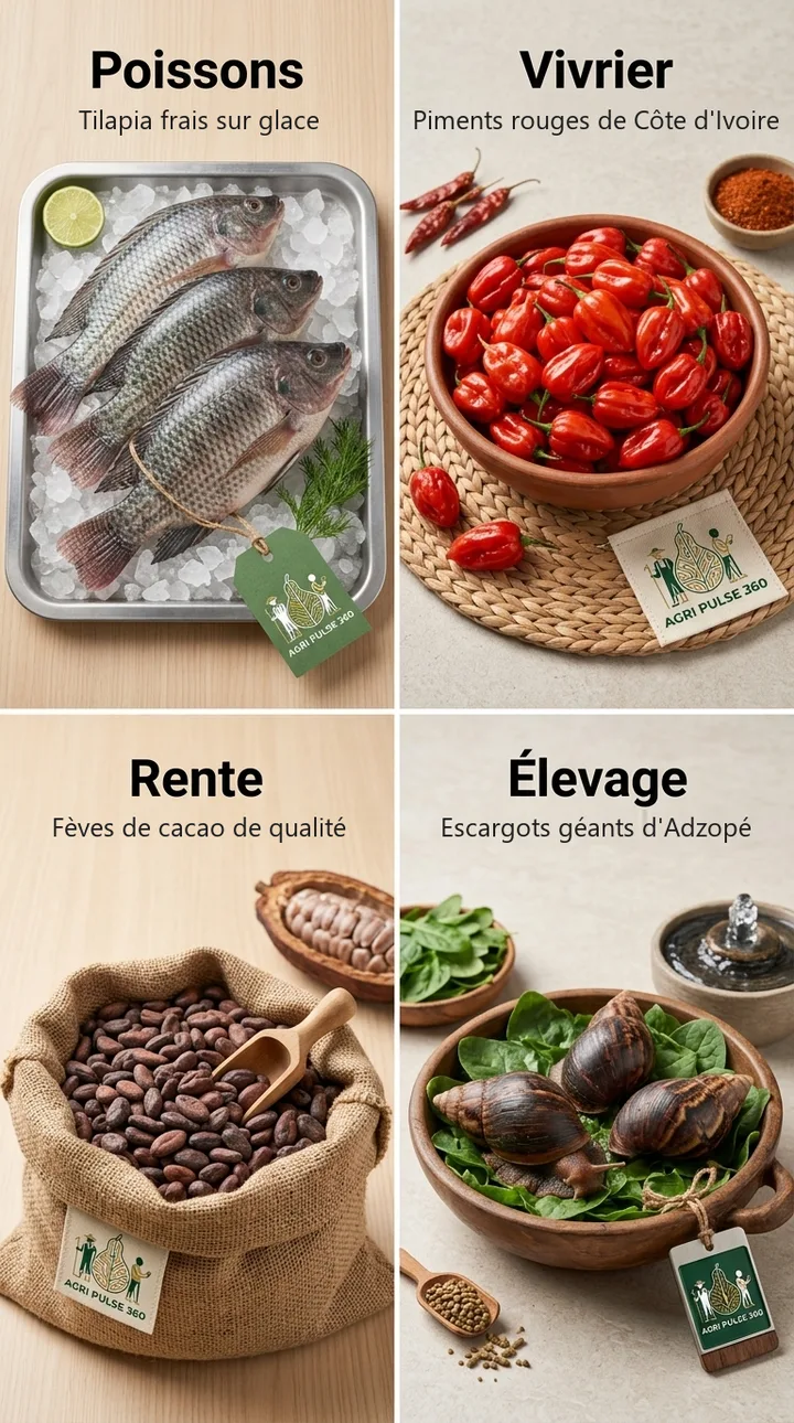 Les familles de produits : poissons, vivrier, rente et élevage